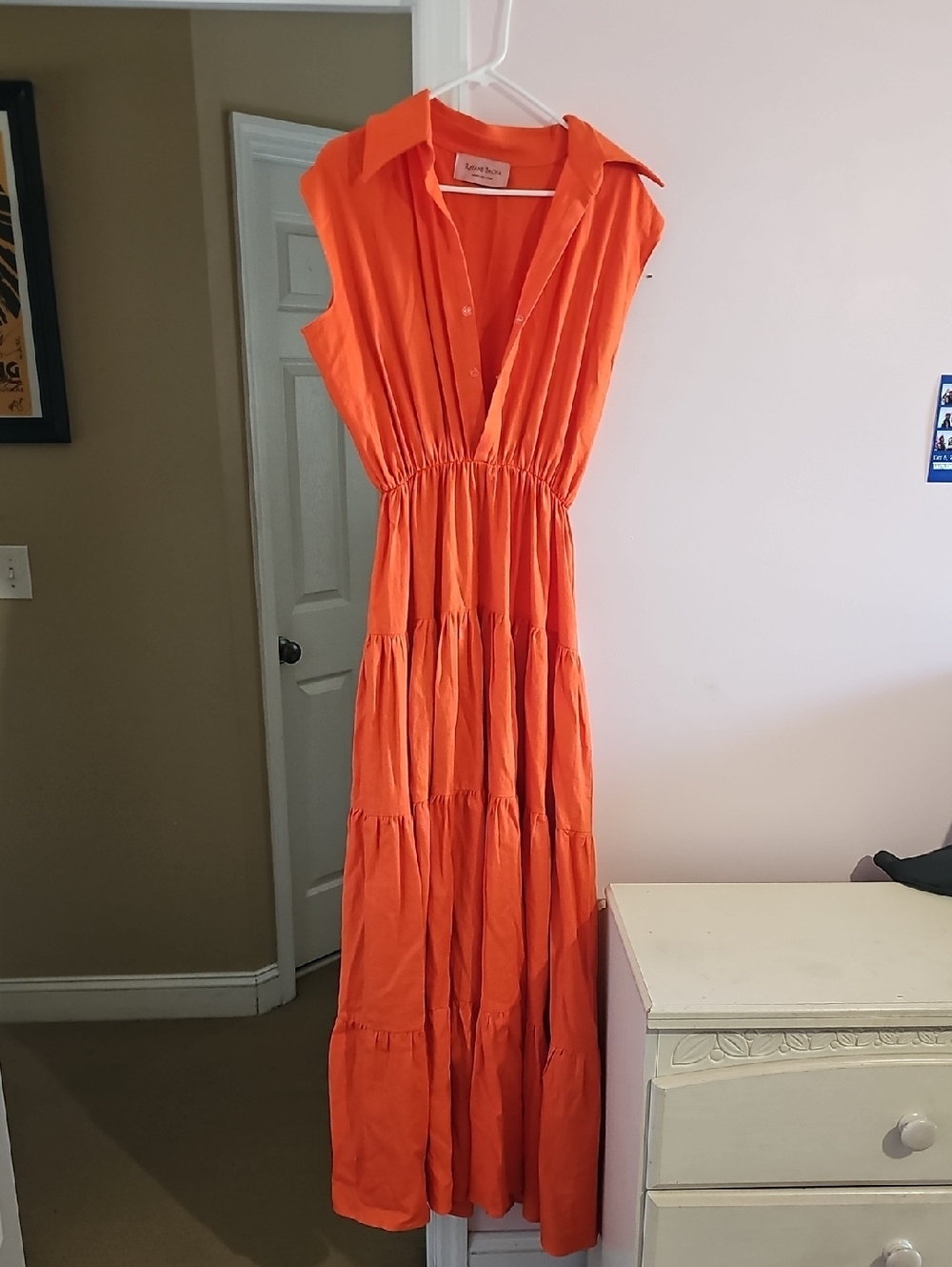 Sleeveless Collared Tiered Maxi Dress in Vibrant Orange